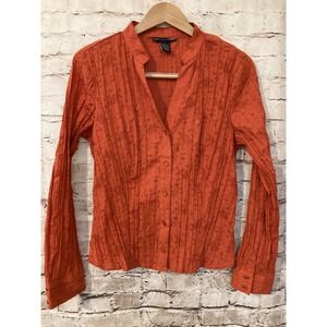 Antilia Femme‎ Top Womens Large Rust Red Crinkle Pleated Popover Long Sleeve